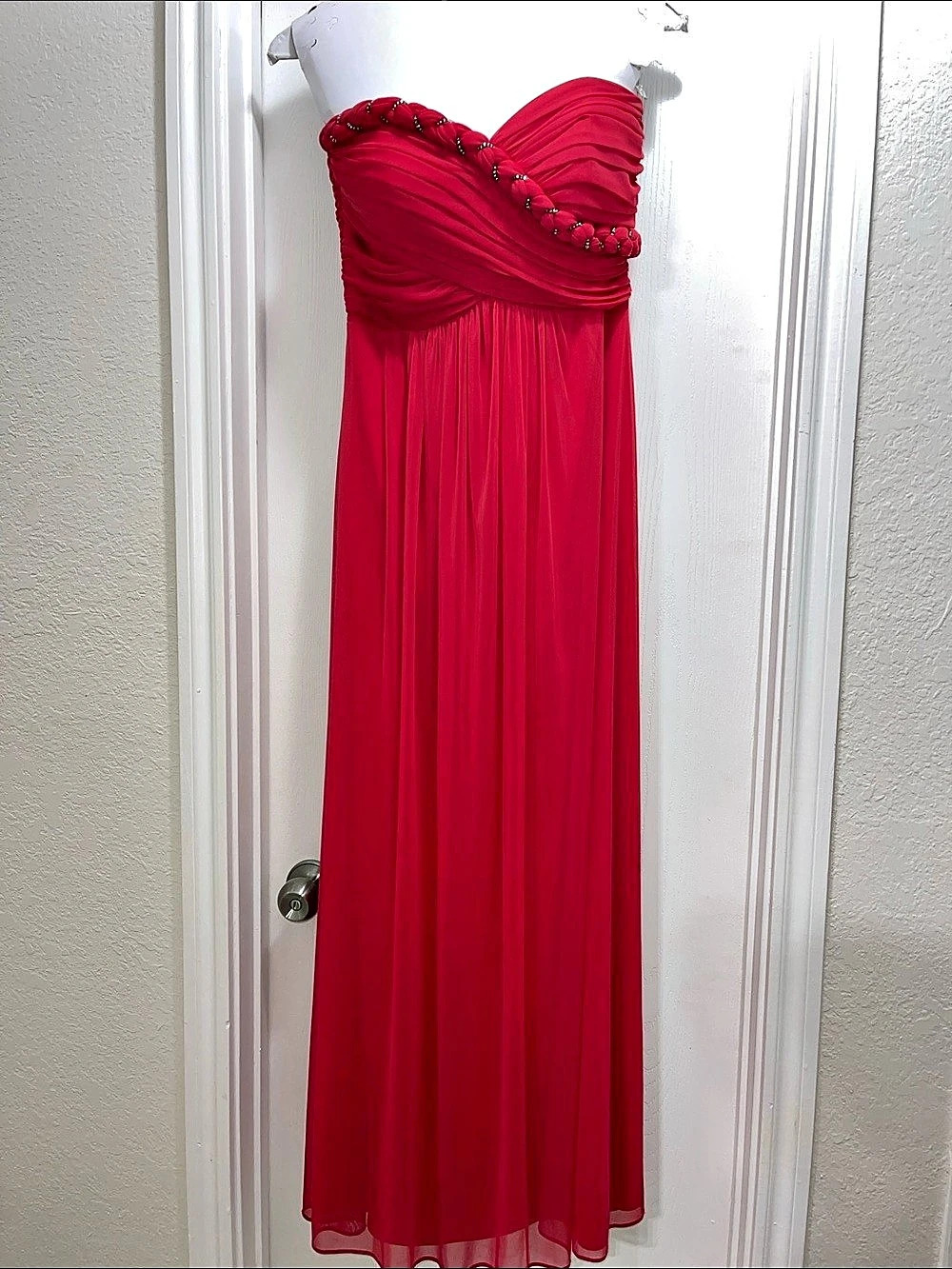 Strapless Pleated Maxi Dress in Red Size 8